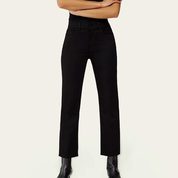 New DL1961 Patti Straight High Rise Vintage Ankle Jean Black Coated 24 MSRP $209 - Picture 1 of 9